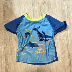 Kids Swim Shirt with Ocean Print - Blue and Yellow